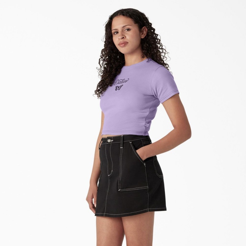 Purple Women's Dickies Butterfly Graphic Cropped Baby T-Shirt | SEK034197