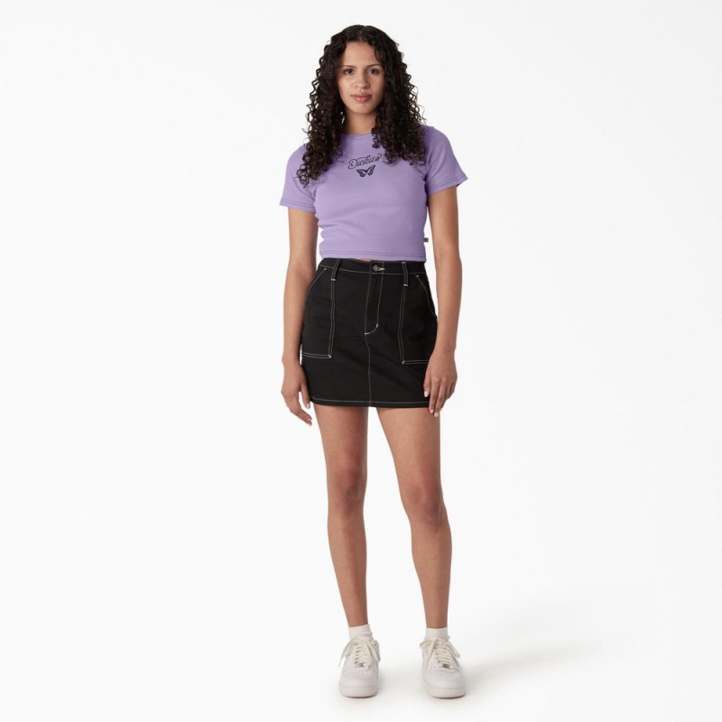 Purple Women's Dickies Butterfly Graphic Cropped Baby T-Shirt | SEK034197