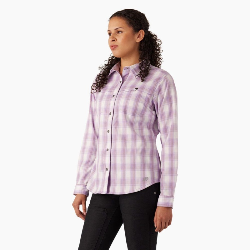 Purple Women's Dickies Cooling Roll-Tab Work Shirts | NAP276938