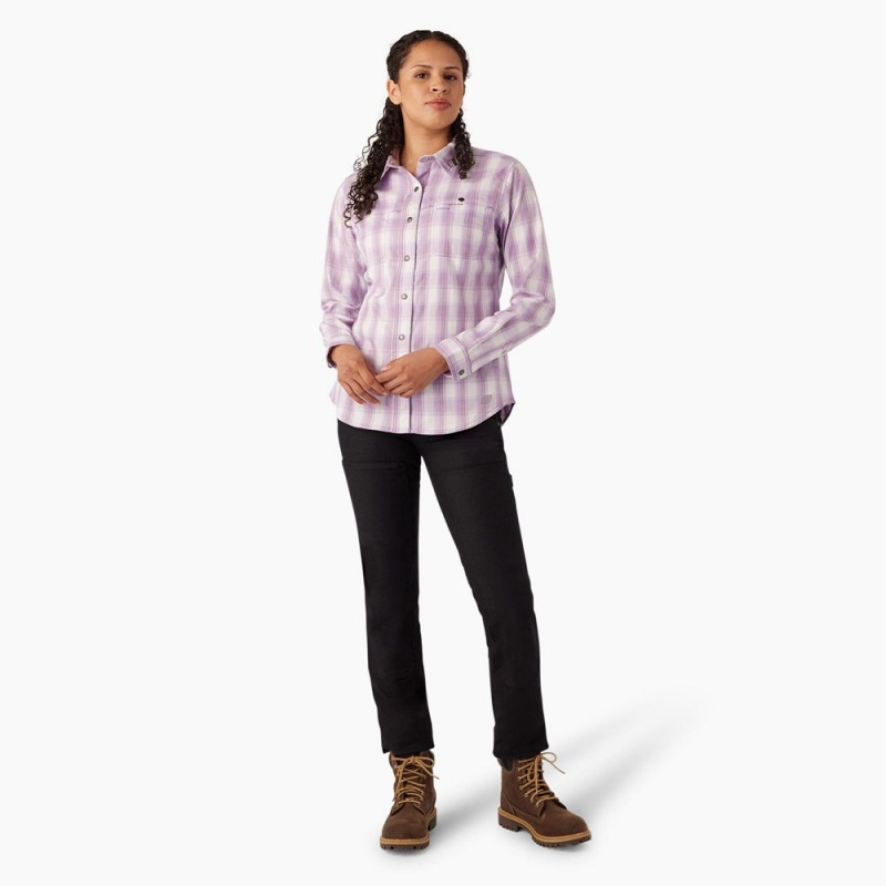 Purple Women's Dickies Cooling Roll-Tab Work Shirts | NAP276938