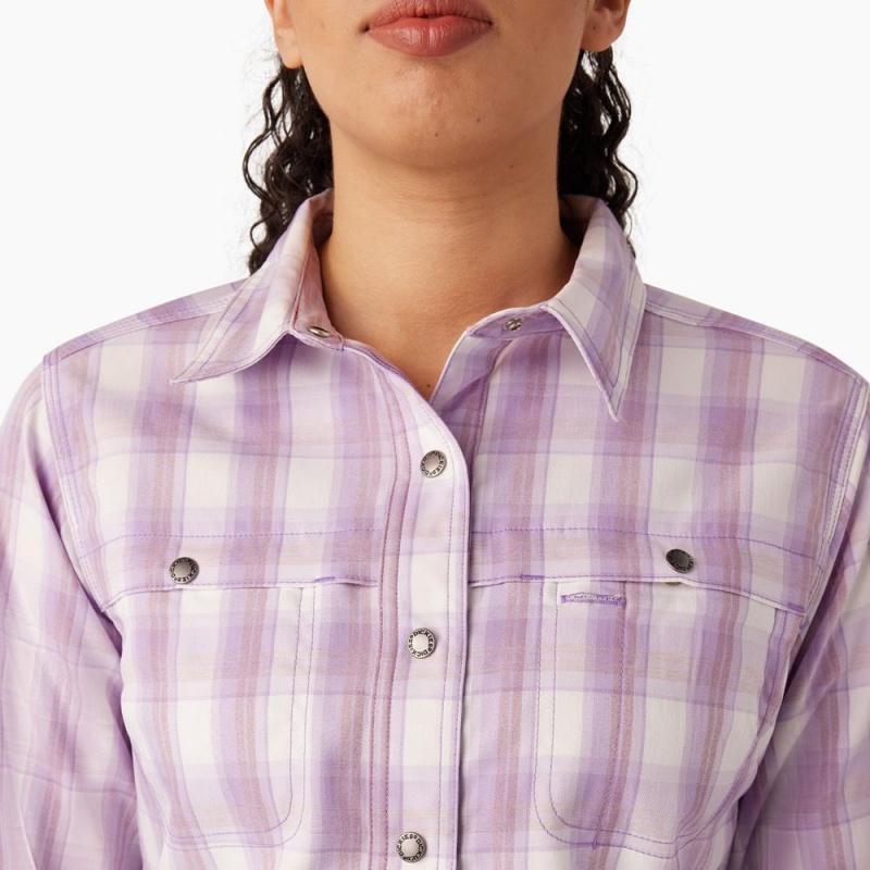 Purple Women's Dickies Cooling Roll-Tab Work Shirts | NAP276938