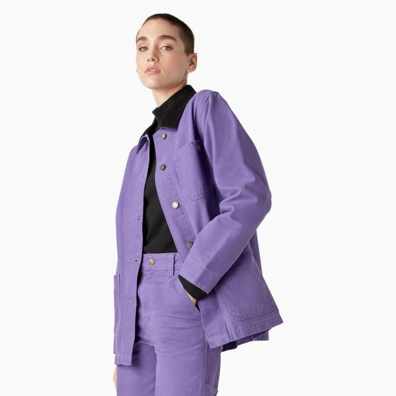 Purple Women's Dickies Duck Canvas Chore Coat Jacket | GRV745128