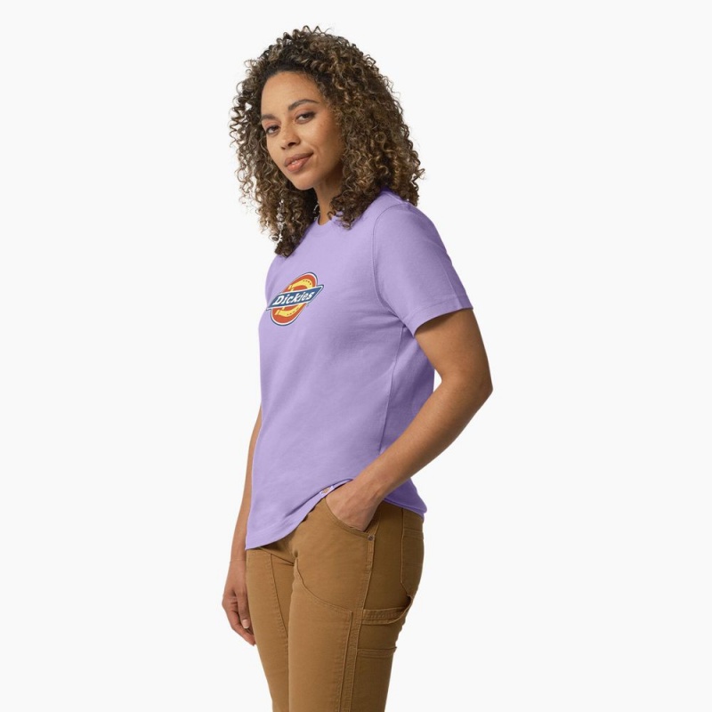 Purple Women's Dickies Heavyweight Logo T-Shirt | KCR093567