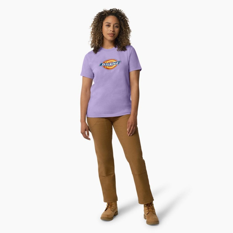 Purple Women's Dickies Heavyweight Logo T-Shirt | KCR093567