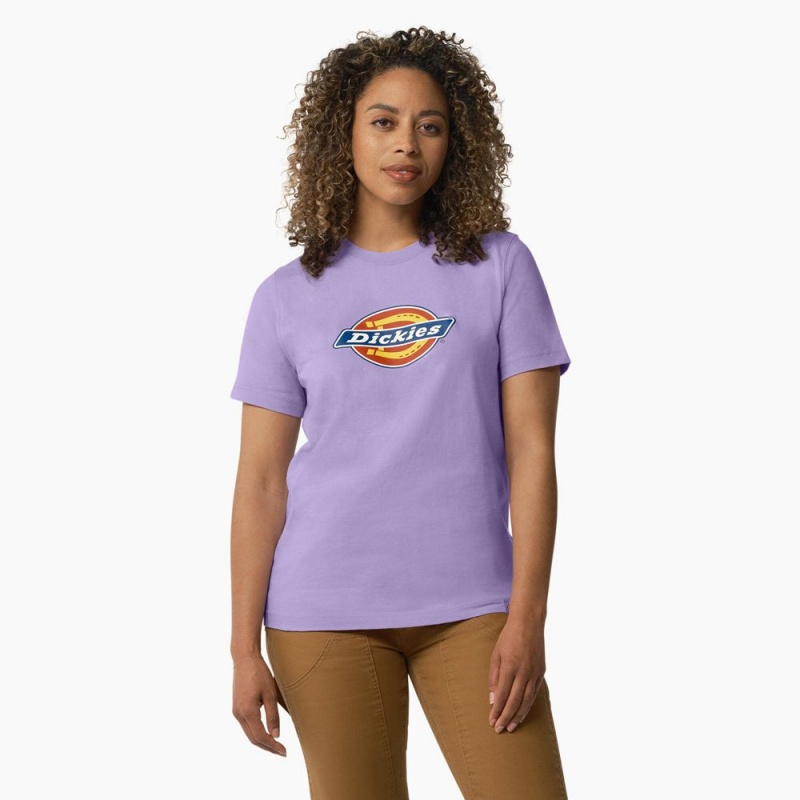 Purple Women\'s Dickies Heavyweight Logo T-Shirt | KCR093567