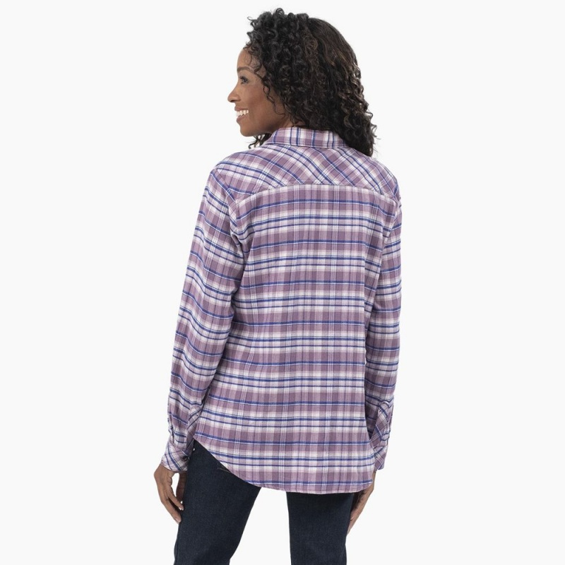 Purple Women's Dickies Plaid Flannel Long Sleeve Shirt | GXO751469