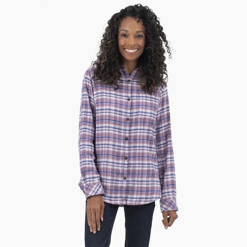 Purple Women\'s Dickies Plaid Flannel Long Sleeve Shirt | GXO751469