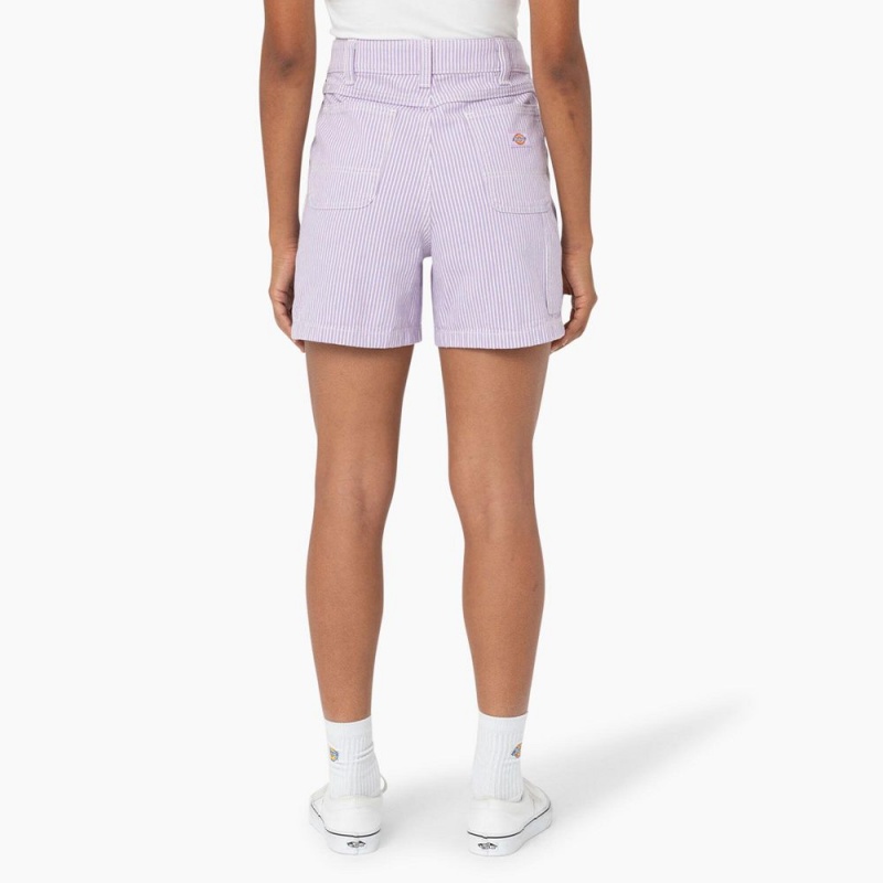 Purple Women's Dickies Regular Fit Hickory Stripe Shorts | ERM951247