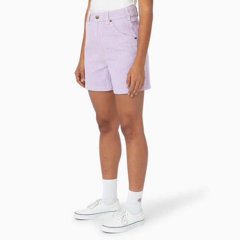 Purple Women's Dickies Regular Fit Hickory Stripe Shorts | ERM951247