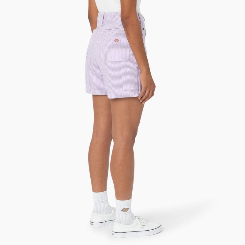 Purple Women's Dickies Regular Fit Hickory Stripe Shorts | ERM951247