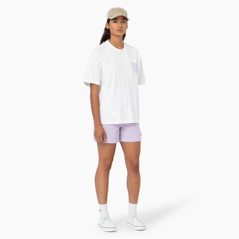 Purple Women's Dickies Regular Fit Hickory Stripe Shorts | ERM951247