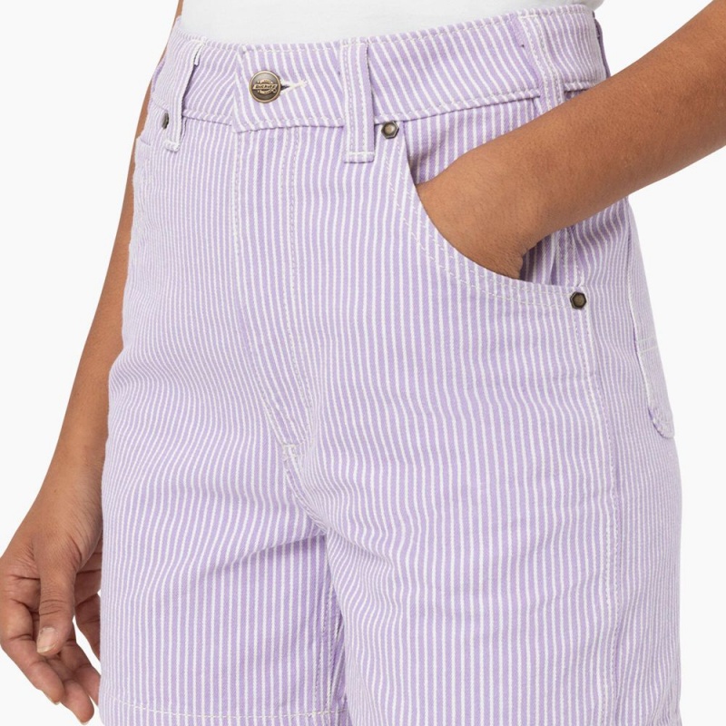 Purple Women's Dickies Regular Fit Hickory Stripe Shorts | ERM951247