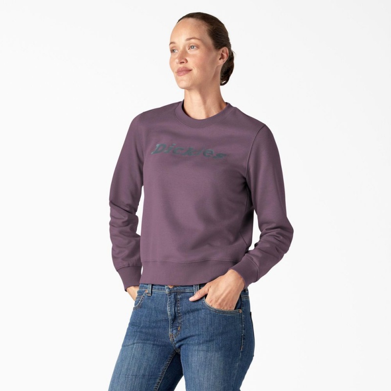 Purple Women's Dickies Water Repellent Logo Sweatshirt | QHG807459