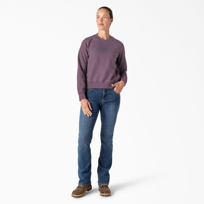 Purple Women's Dickies Water Repellent Logo Sweatshirt | QHG807459