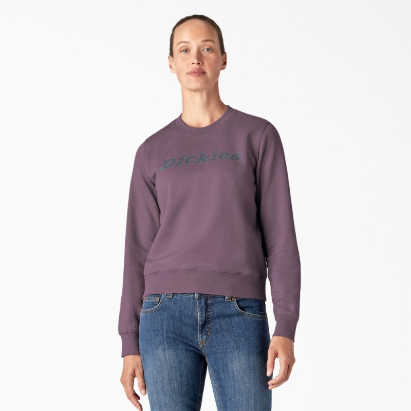 Purple Women\'s Dickies Water Repellent Logo Sweatshirt | QHG807459