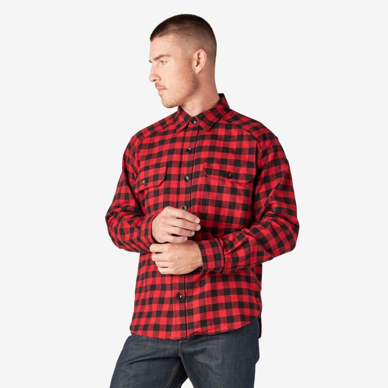 Red Men's Dickies 1922 Buffalo Check Flannel Shirt | YAQ725184