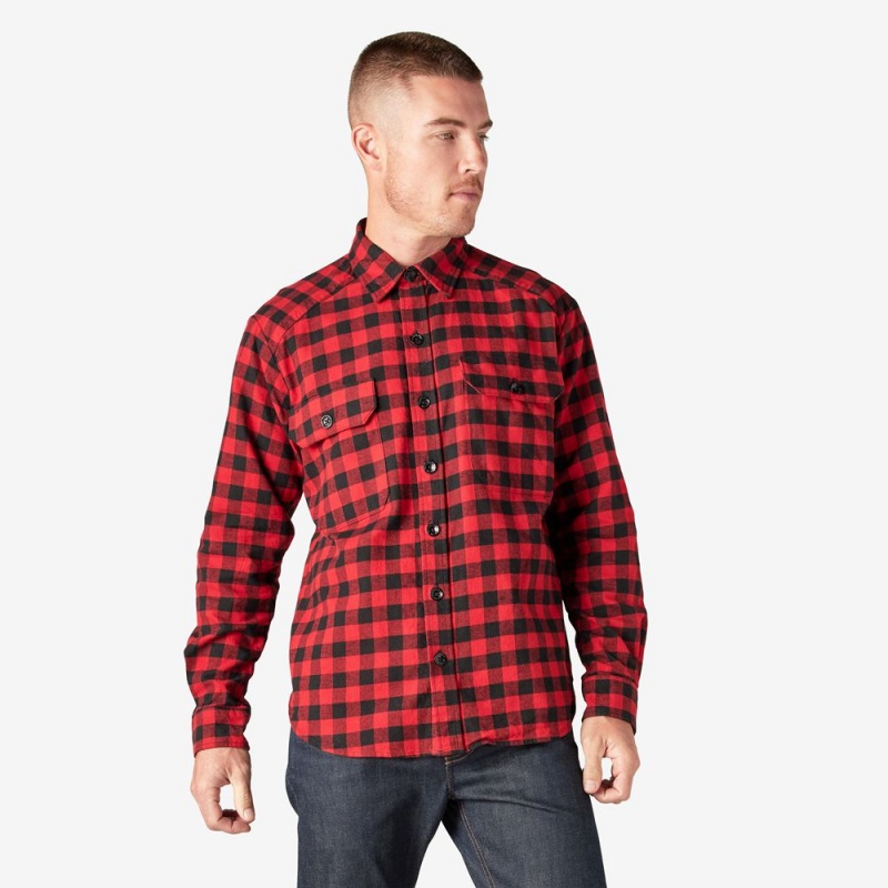 Red Men's Dickies 1922 Buffalo Check Flannel Shirt | YAQ725184