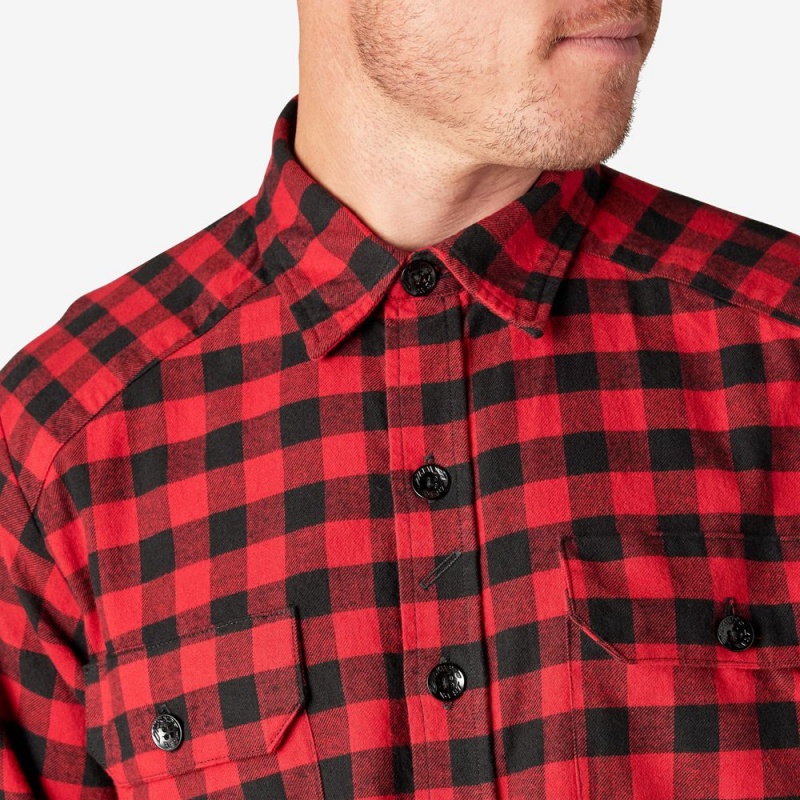 Red Men's Dickies 1922 Buffalo Check Flannel Shirt | YAQ725184