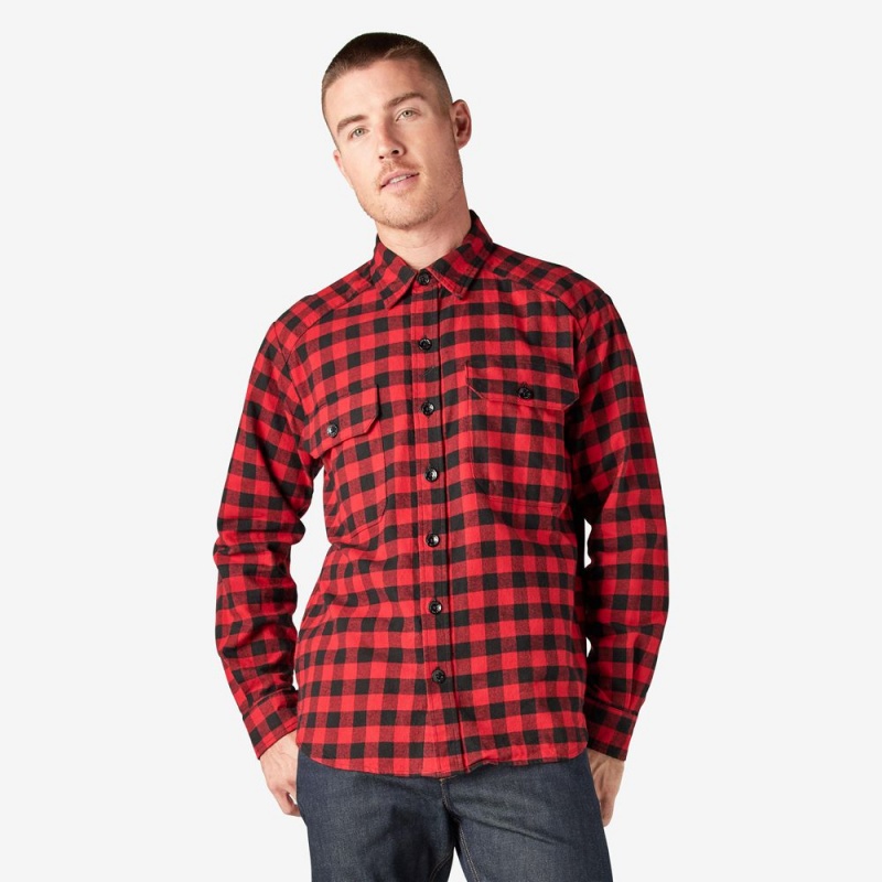 Red Men\'s Dickies 1922 Buffalo Check Flannel Shirt | YAQ725184