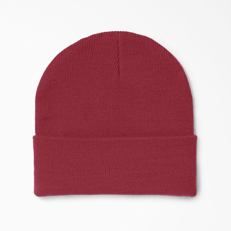 Red Men's Dickies Cuffed Knit Beanie | DFL461372