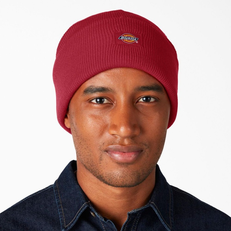 Red Men's Dickies Cuffed Knit Beanie | DFL461372