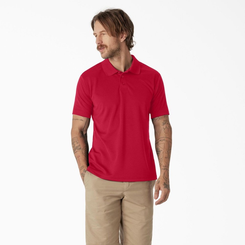 Red Men\'s Dickies Short Sleeve Performance Polo Shirt | ICO621493