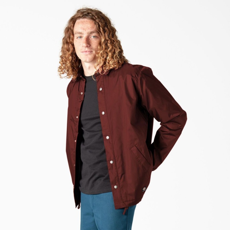 Red Men's Dickies Skateboarding Coaches Jacket | IUL408125