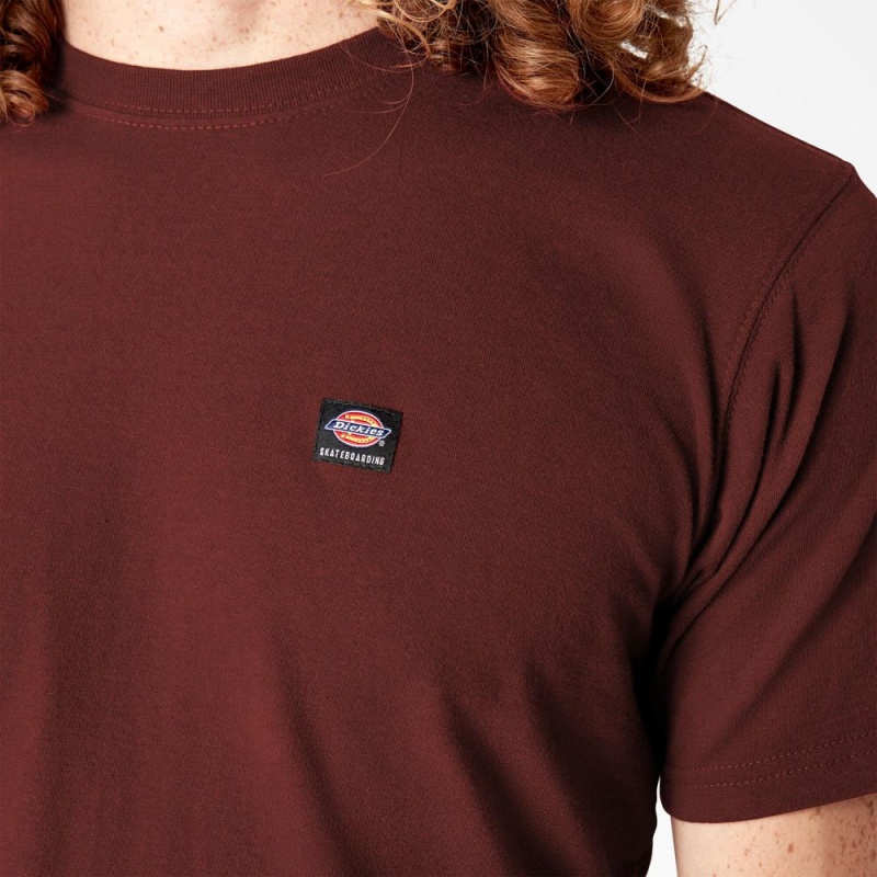 Red Men's Dickies Skateboarding Regular Fit Chest Logo T-Shirt | WHN537216