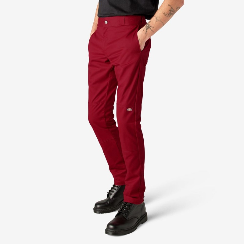 Red Men's Dickies Skinny Fit Double Knee Work Pants | GIP028719