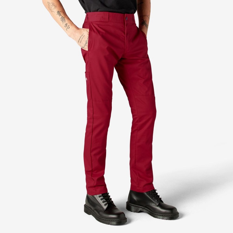 Red Men's Dickies Skinny Fit Double Knee Work Pants | GIP028719