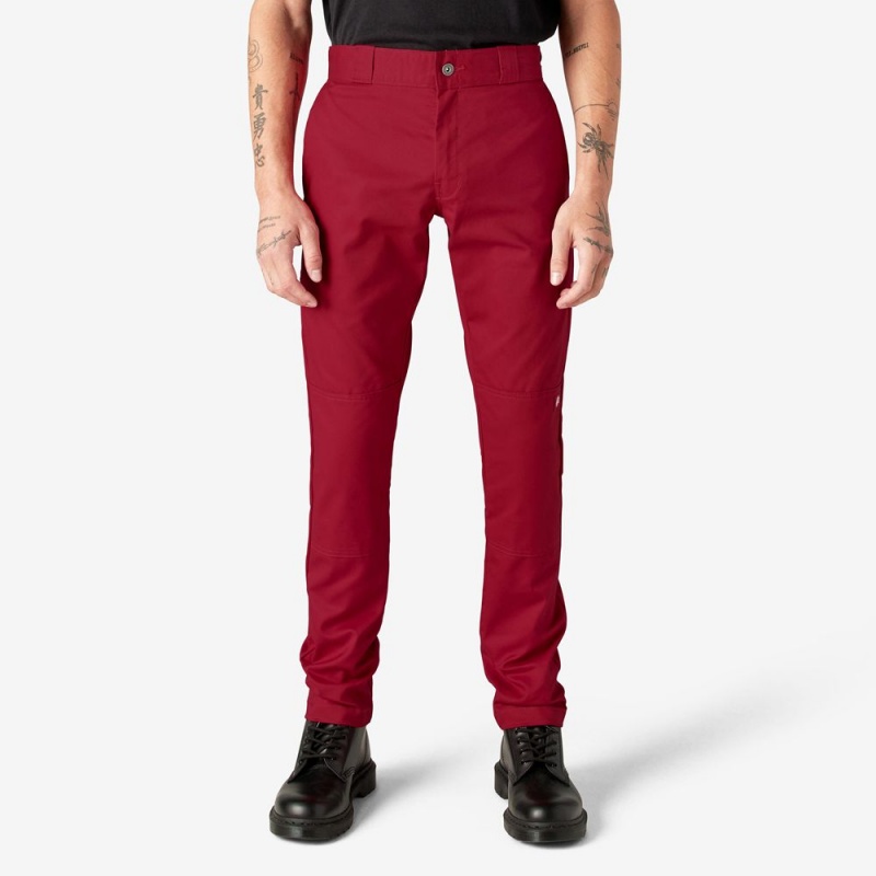 Red Men\'s Dickies Skinny Fit Double Knee Work Pants | GIP028719