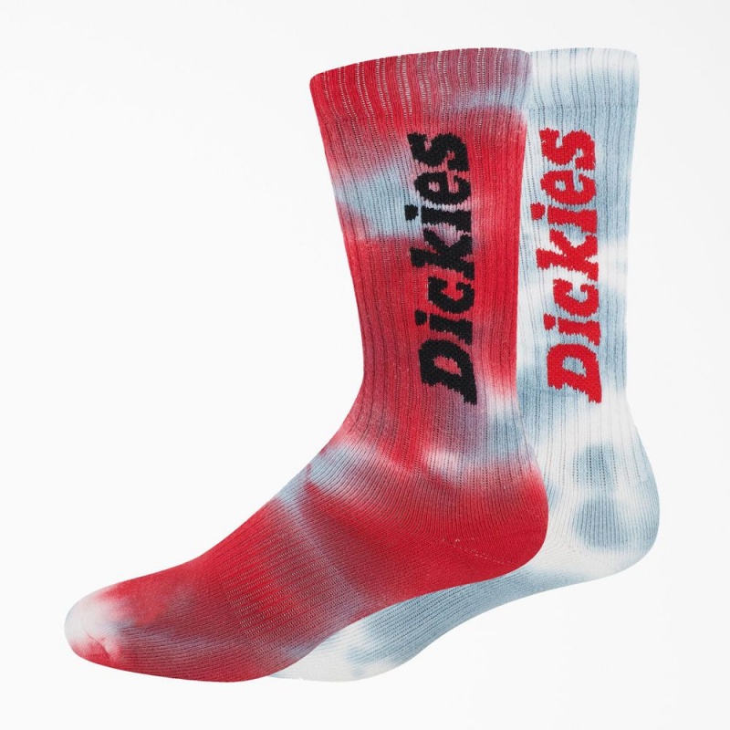 Red Men\'s Dickies Tie-Dye Crew 2-Pack Socks | RHC867130