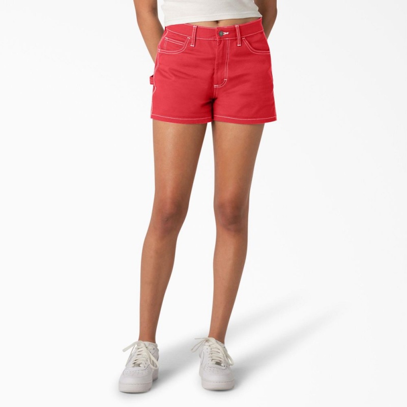 Red Women\'s Dickies Carpenter Shorts | VOU408135