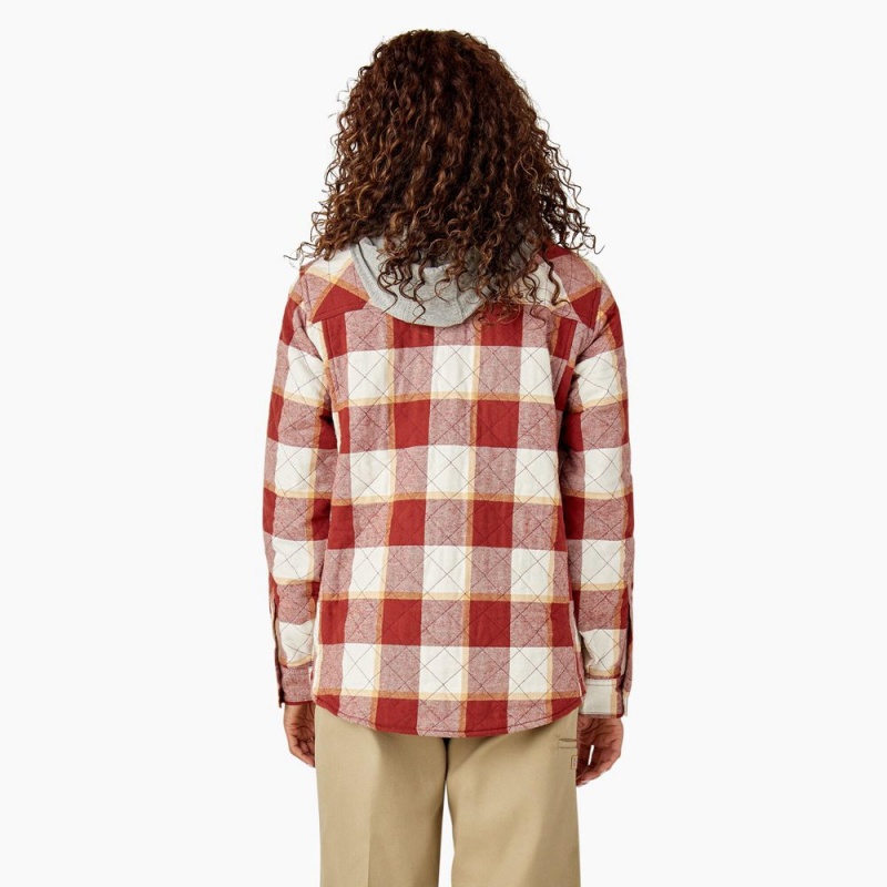 Red Women's Dickies Flannel Hooded Shirt Jacket | ZIL765309