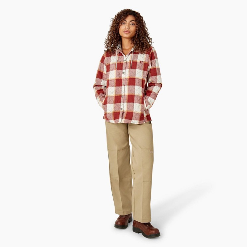 Red Women's Dickies Flannel Hooded Shirt Jacket | ZIL765309