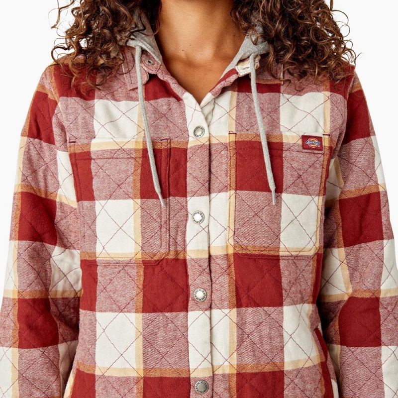 Red Women's Dickies Flannel Hooded Shirt Jacket | ZIL765309