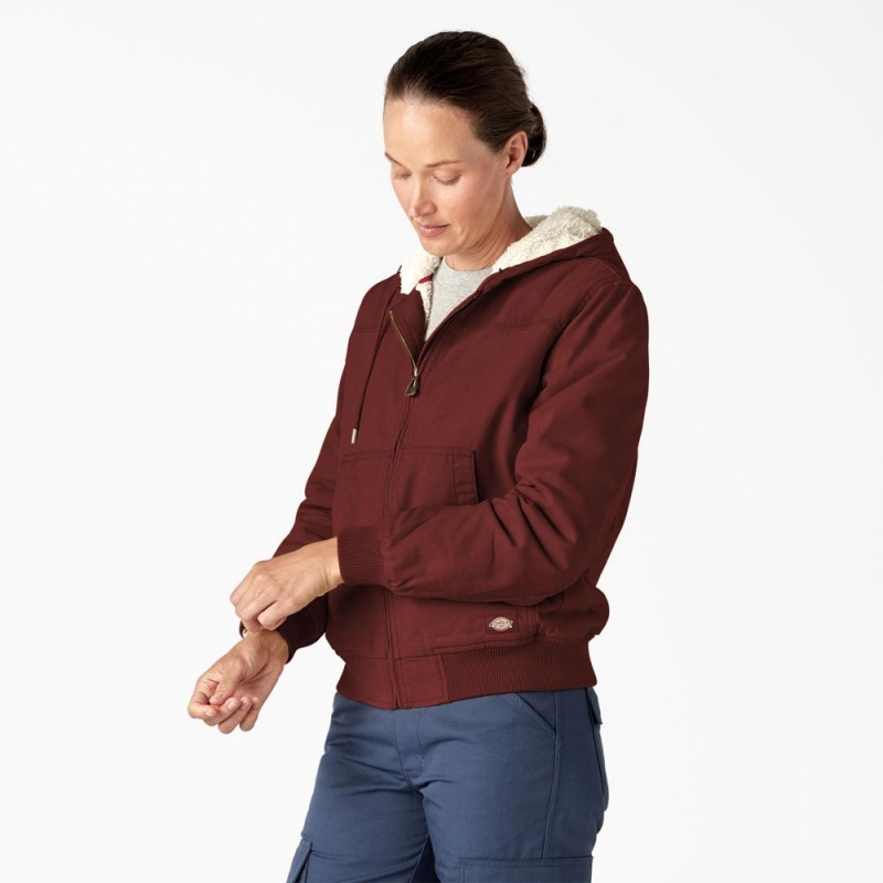 Red Women's Dickies Fleece Lined Duck Canvas Jacket | KTI730295