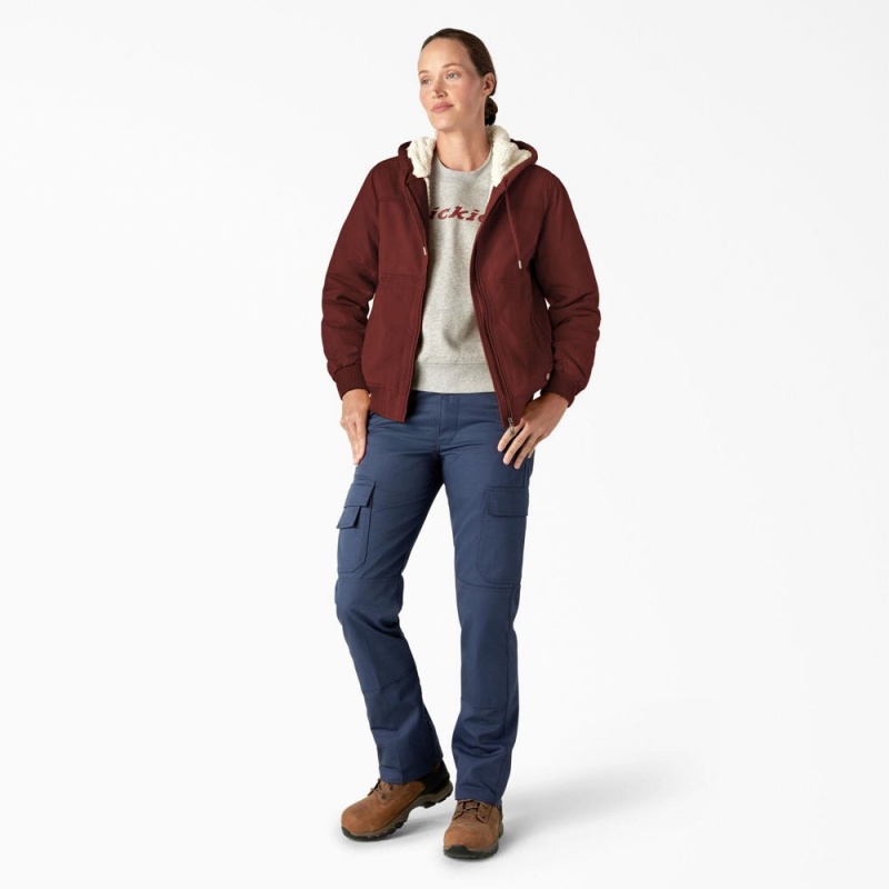 Red Women's Dickies Fleece Lined Duck Canvas Jacket | KTI730295