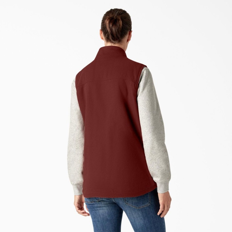 Red Women's Dickies Fleece Lined Duck Canvas Vest | CFZ513290