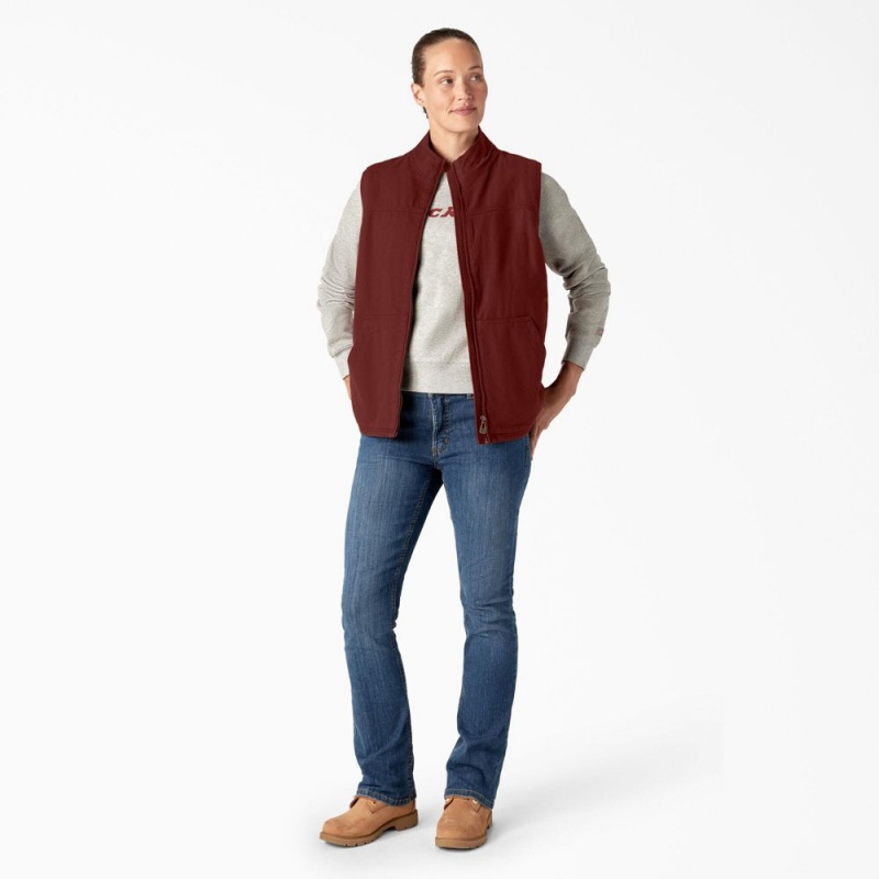 Red Women's Dickies Fleece Lined Duck Canvas Vest | CFZ513290