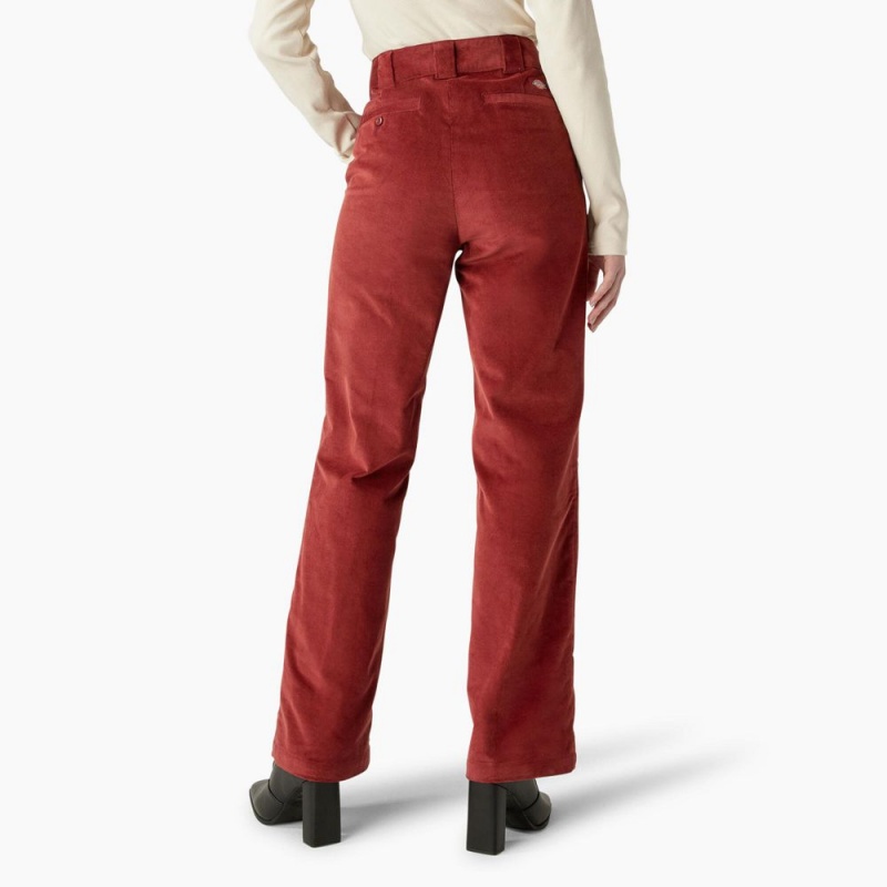 Red Women's Dickies Halleyville Regular Fit Wide Leg Corduroy Pants | PDG762451