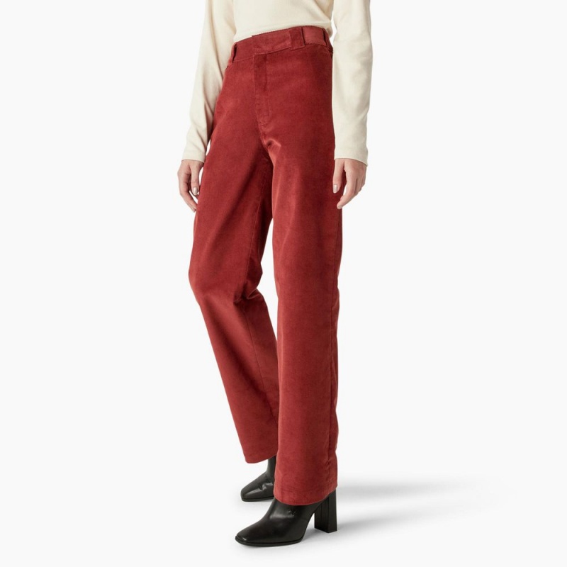 Red Women's Dickies Halleyville Regular Fit Wide Leg Corduroy Pants | PDG762451