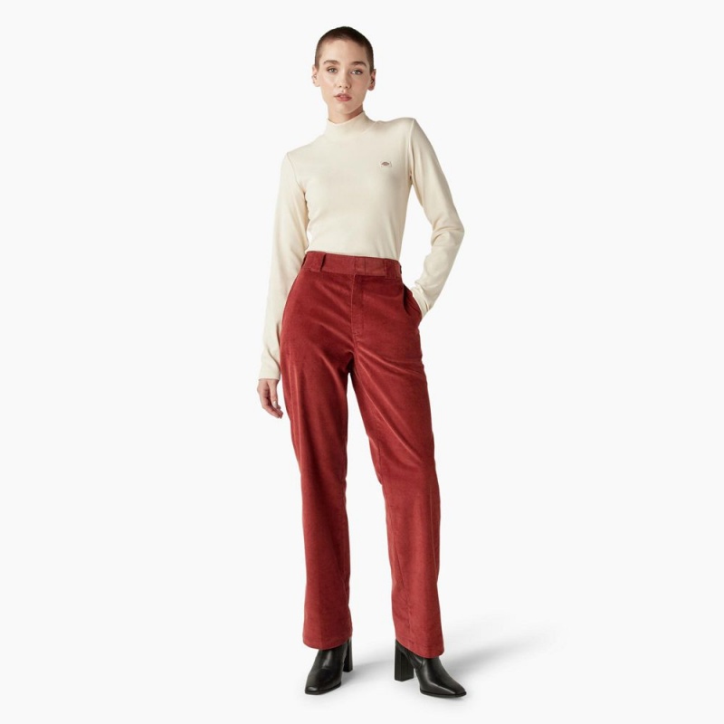 Red Women's Dickies Halleyville Regular Fit Wide Leg Corduroy Pants | PDG762451