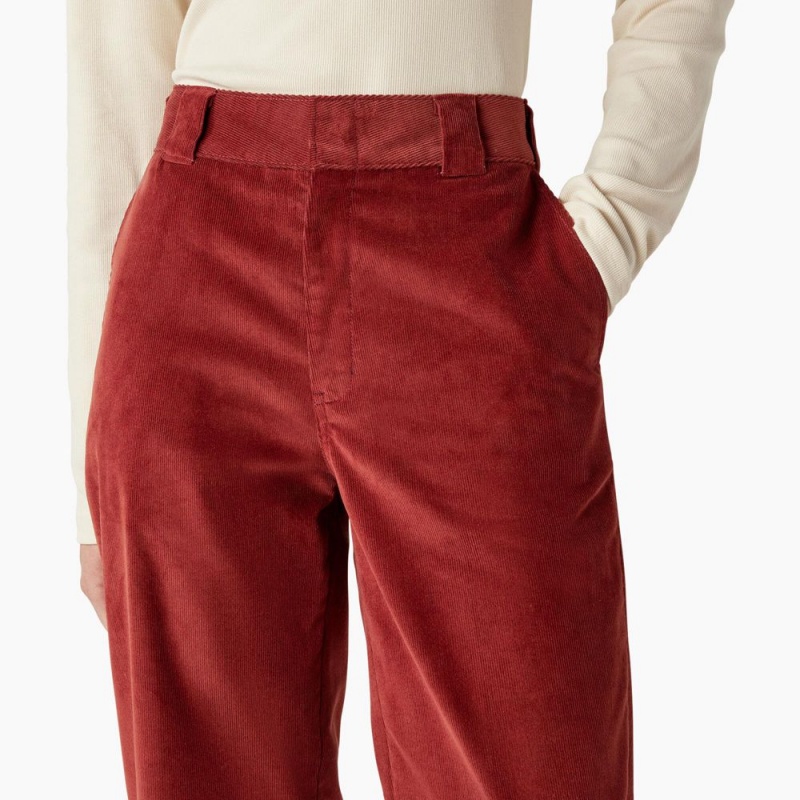 Red Women's Dickies Halleyville Regular Fit Wide Leg Corduroy Pants | PDG762451