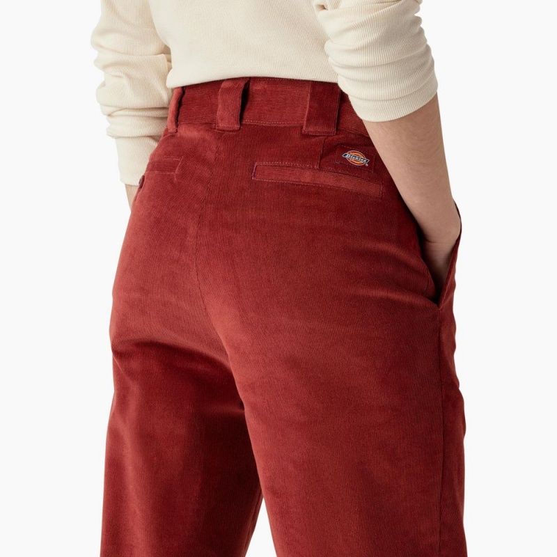 Red Women's Dickies Halleyville Regular Fit Wide Leg Corduroy Pants | PDG762451