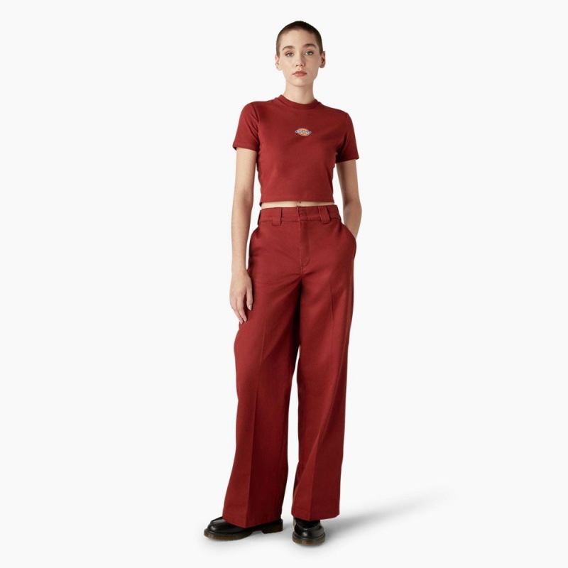 Red Women's Dickies Maple Valley Logo Cropped T-Shirt | WMB835024