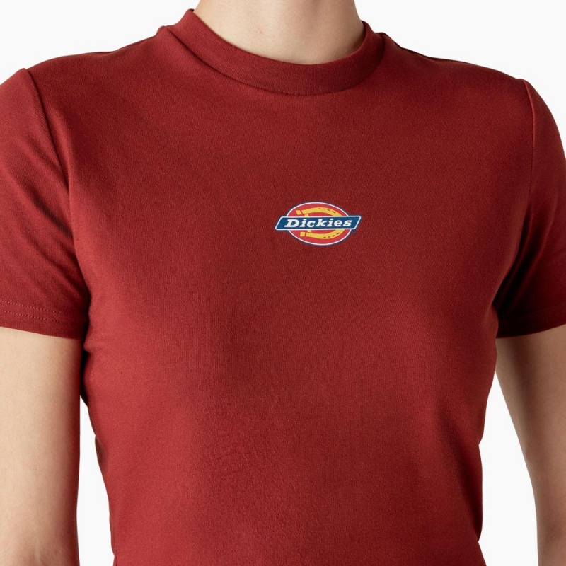 Red Women's Dickies Maple Valley Logo Cropped T-Shirt | WMB835024