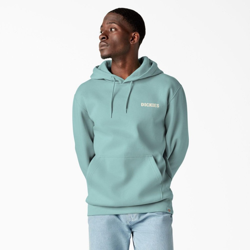 Turquoise Men's Dickies Hays Graphic Hoodie | WUX509783