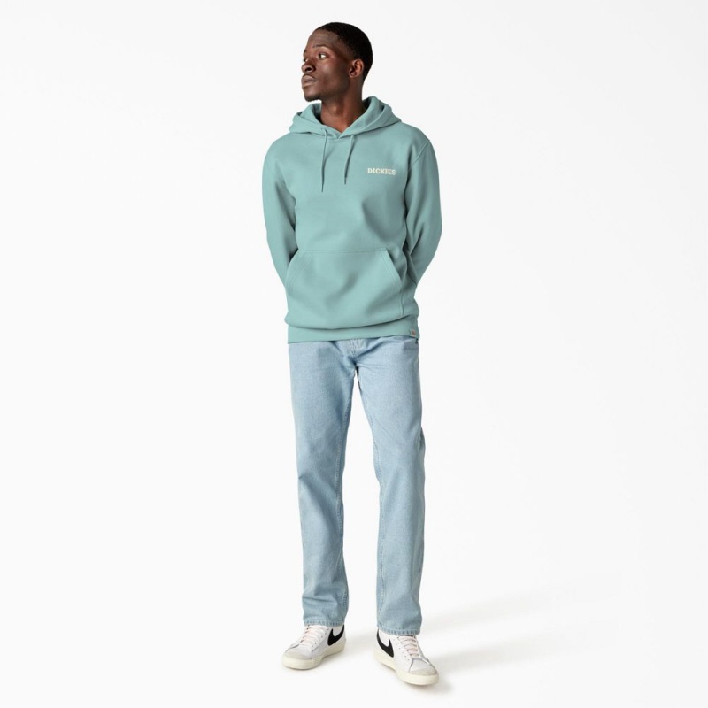 Turquoise Men's Dickies Hays Graphic Hoodie | WUX509783