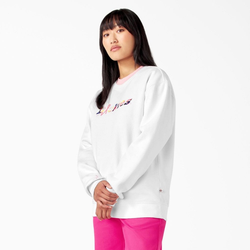 White Men's Dickies Breast Cancer Awareness Logo Sweatshirt | AVT970654